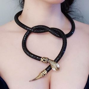 70s vintage black metal mesh snake necklace belt